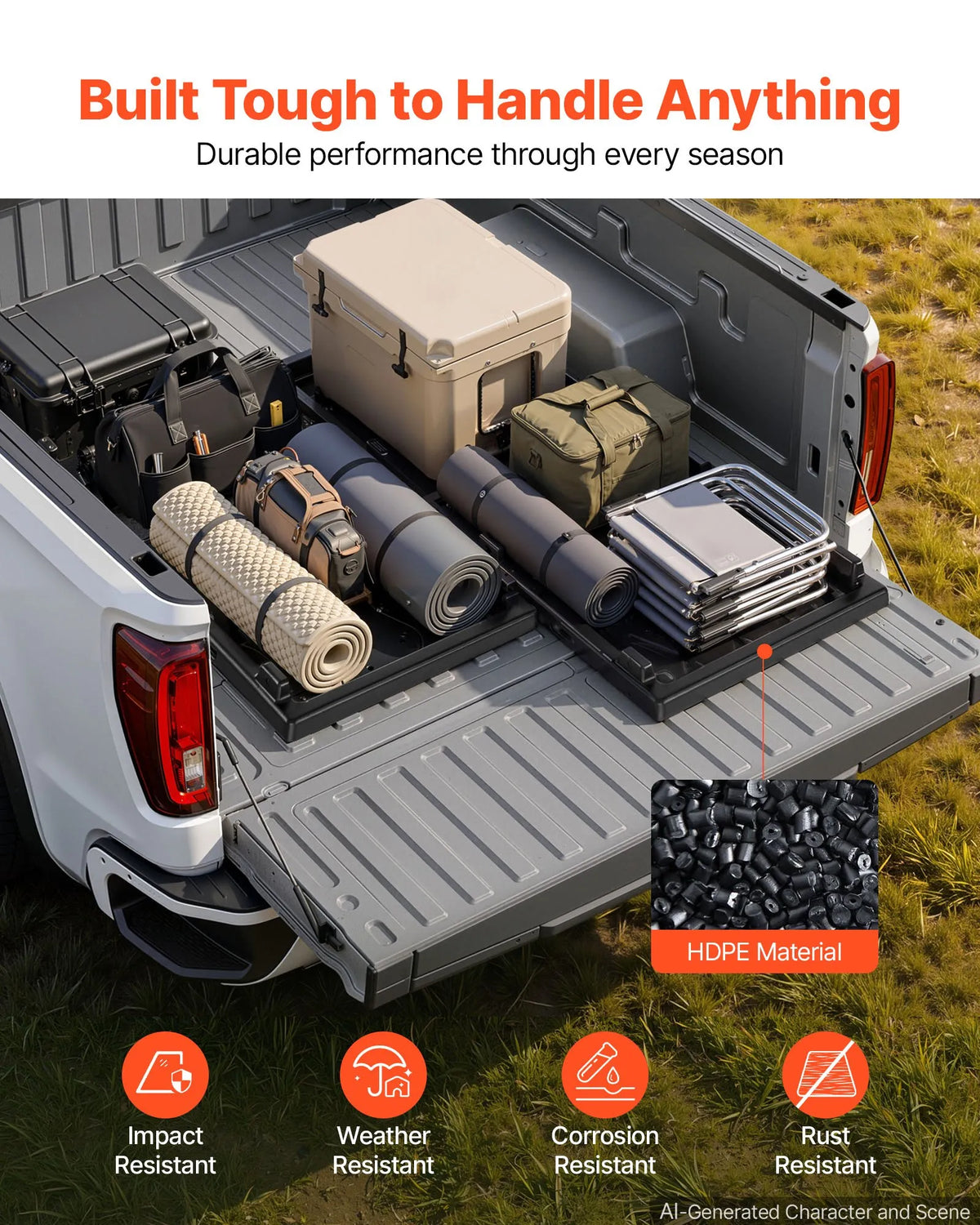 Slide-Out Truck Bed Cargo Tray, 500 lb Capacity, Heavy-Duty Sliding Truck Bed Organizer for Pickup Trucks with Beds 5 ft or Shorter