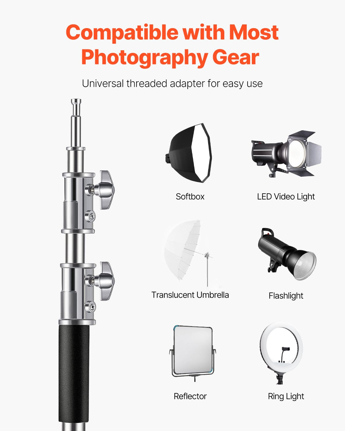 VEVOR C Stand Max Height 10.83 ft/330 cm Stainless Steel Photography Light Stand 