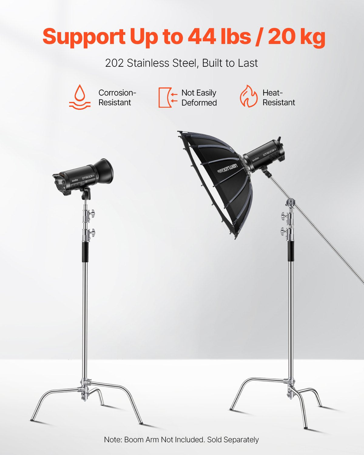 VEVOR C Stand Max Height 10.83 ft/330 cm Stainless Steel Photography Light Stand 