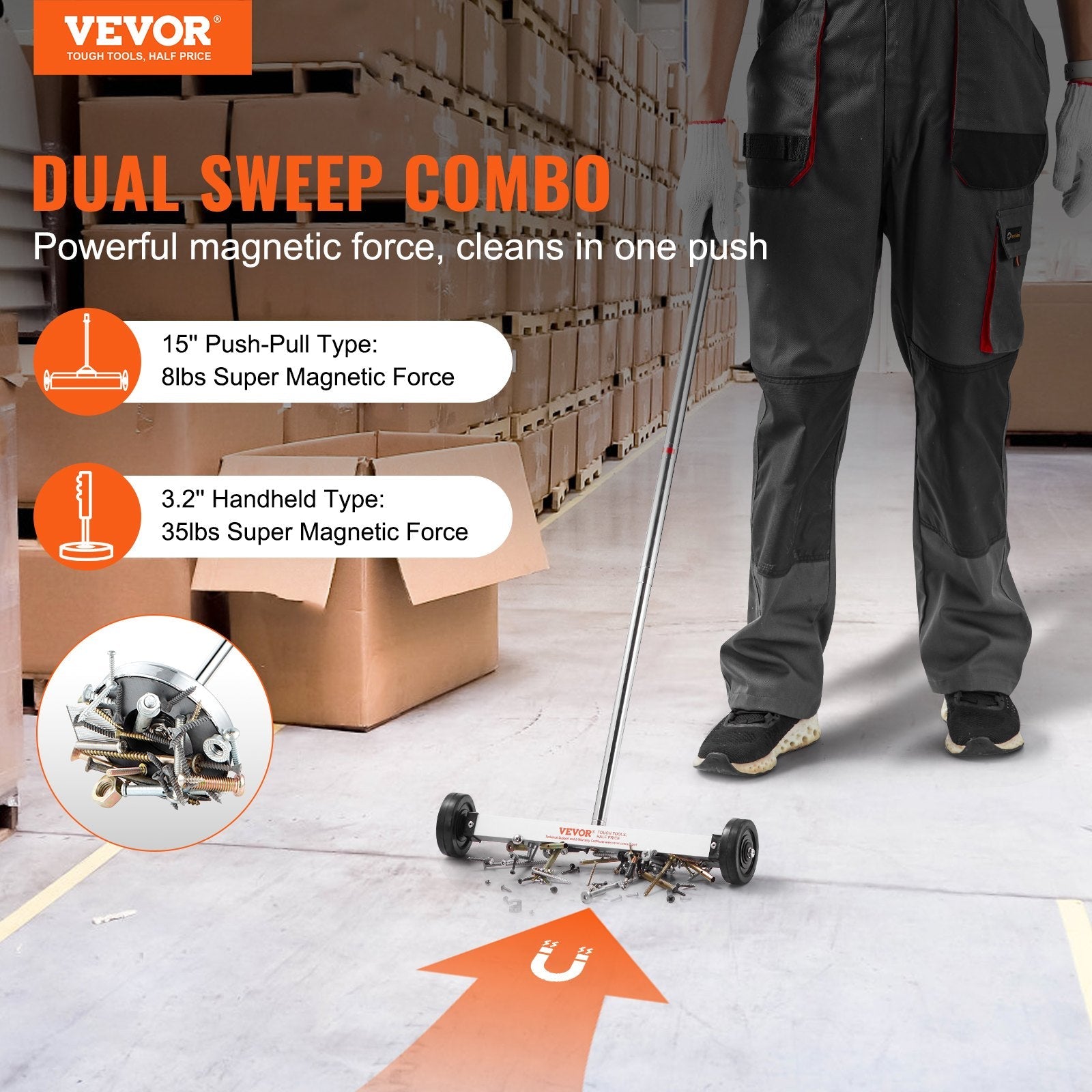VEVOR 15-Inch Magnetic Sweeper with Wheels Telescoping Magnetic Pickup Tool 