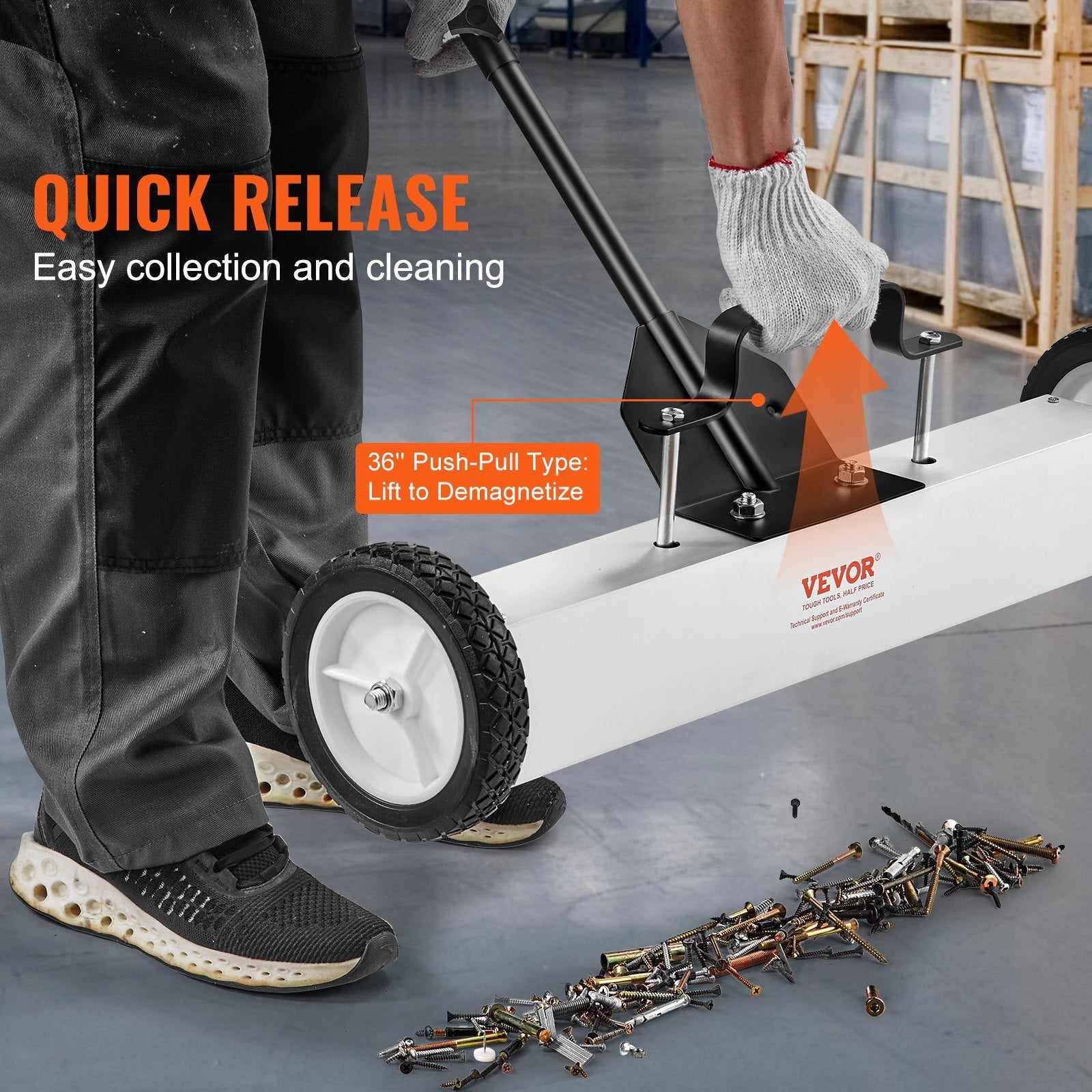 VEVOR 24-Inch Magnetic Sweeper with Wheels Telescoping Magnetic Pickup Tool 