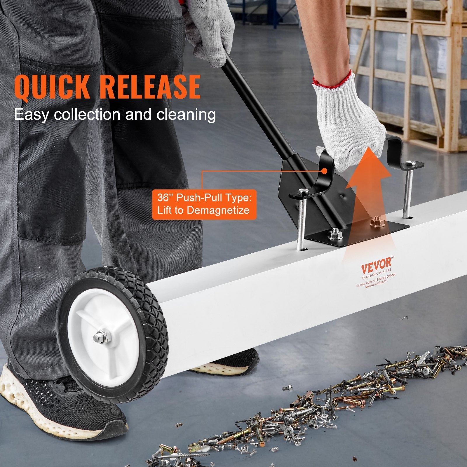VEVOR 36-Inch Magnetic Sweeper with Wheels Telescoping Magnetic Pickup Tool 