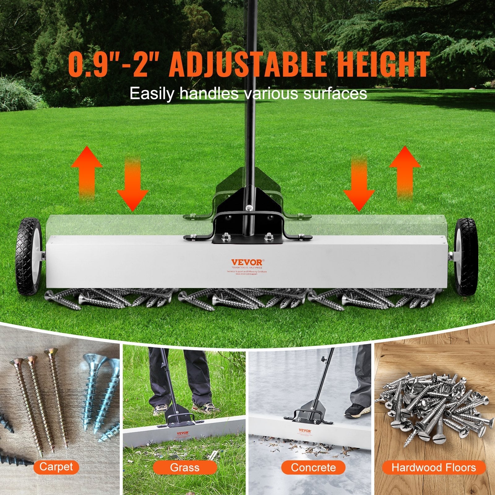 VEVOR 36-Inch Magnetic Sweeper with Wheels Telescoping Magnetic Pickup Tool 