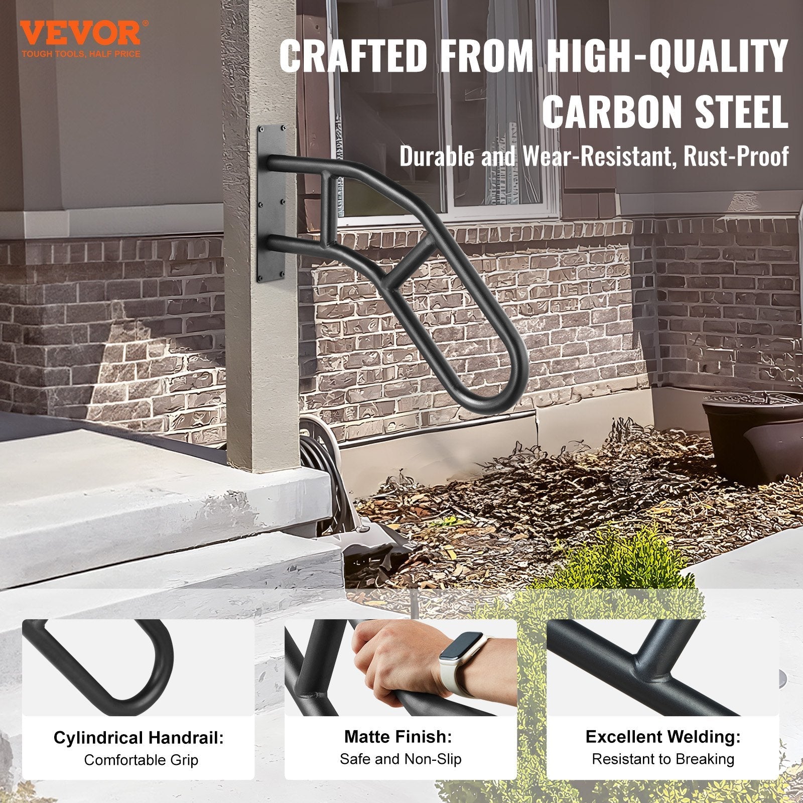 VEVOR 2 PCS Handrails for Outdoor Steps 29" Wall Mount Railings for 1-3 Steps 