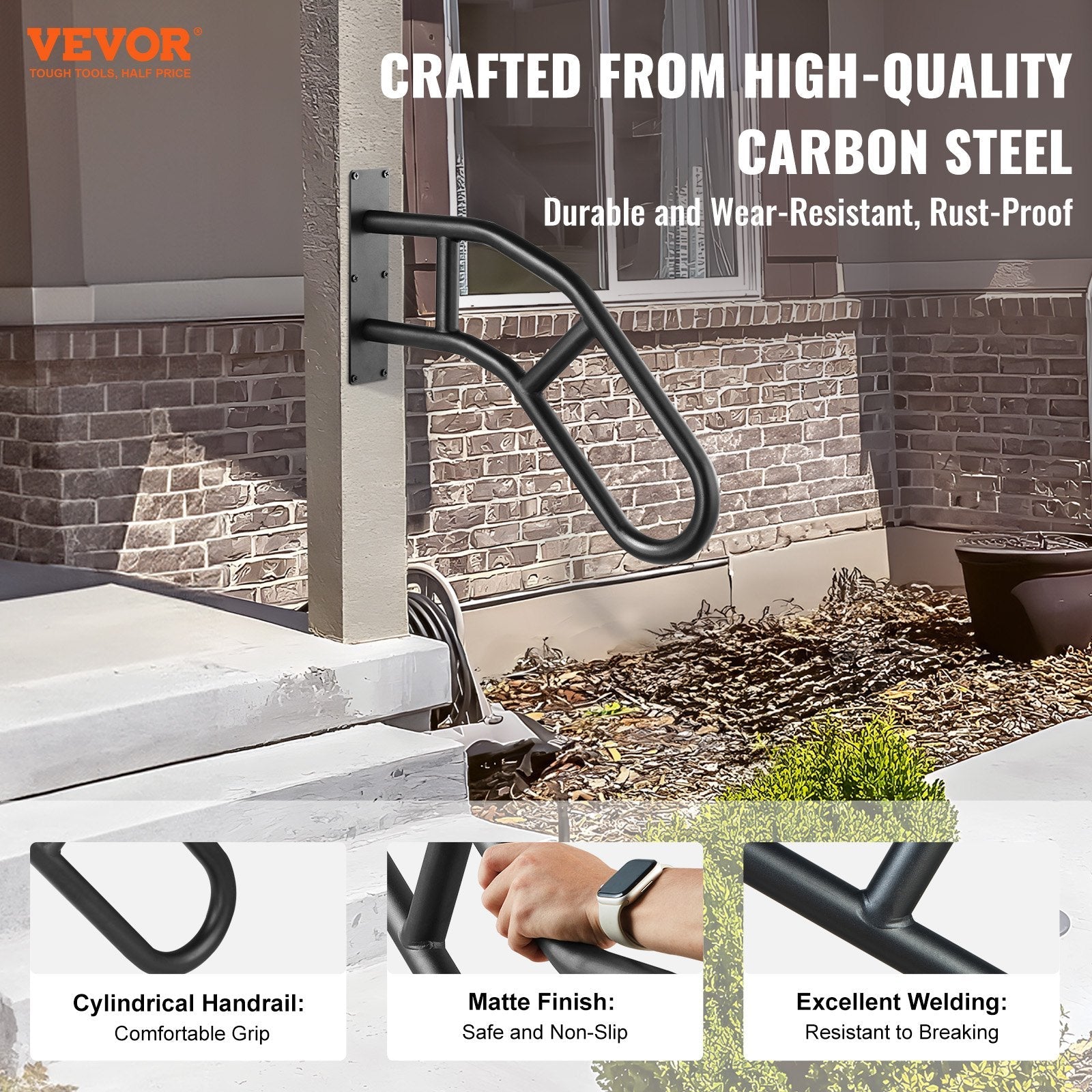 VEVOR Handrails for Outdoor Steps 32" Wall Mount Safety Railings for 1-3 Steps 
