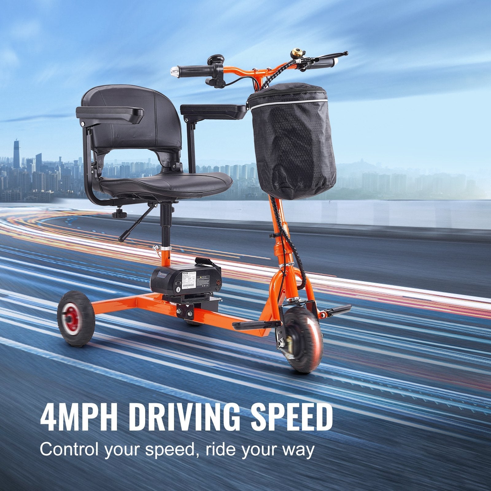 VEVOR Foldable 3 Wheel Mobility Scooter for Seniors, Portable Electric Powered Mobility Scooter with 12 Mile Long Range, All Terrain Travel Wheelchair with 48V Lithium-ion Battery, Max Support 330LBS 