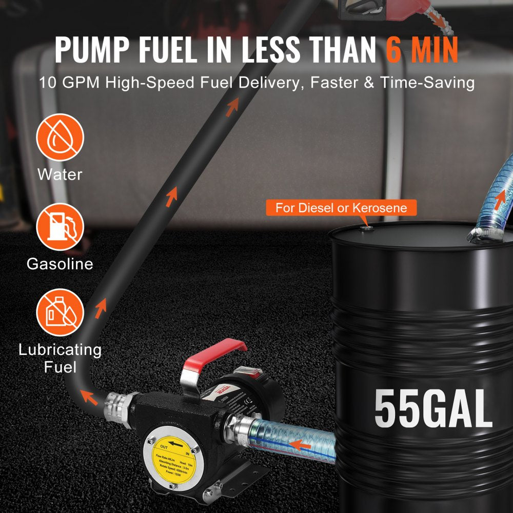 VEVOR Fuel Transfer Pump 12V 10 GPM 1/4 HP Diesel Pump with Auto Fuel Nozzle 
