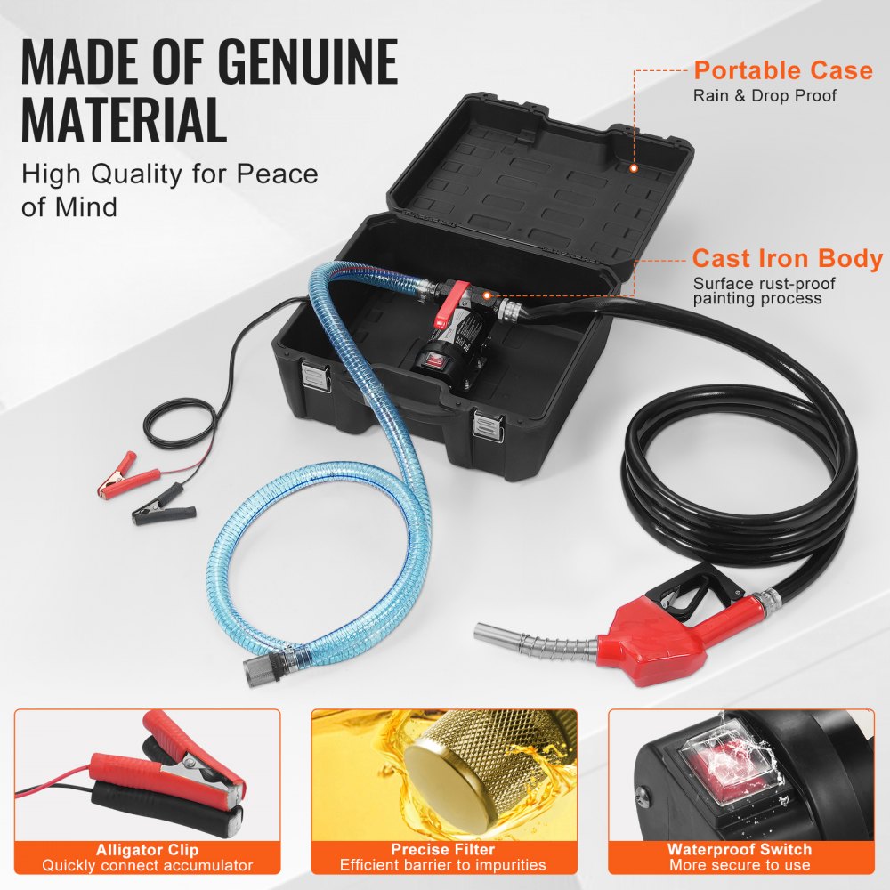 VEVOR Fuel Transfer Pump 12V 10 GPM 1/4 HP Diesel Pump with Auto Fuel Nozzle 