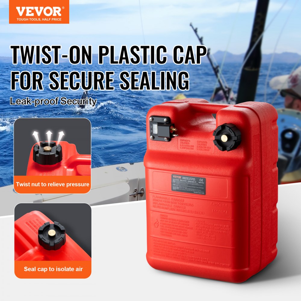 VEVOR Marine Fuel Tank, 6.34 Gallon/24L, Portable Boat Fuel Gas Tank for Outboard Engine Boats, Plastic Outboard Marine Boat Fuel Tank with Hose, Easy to Carry for Yacht, Fishing Boat, Deck Boat, Red 