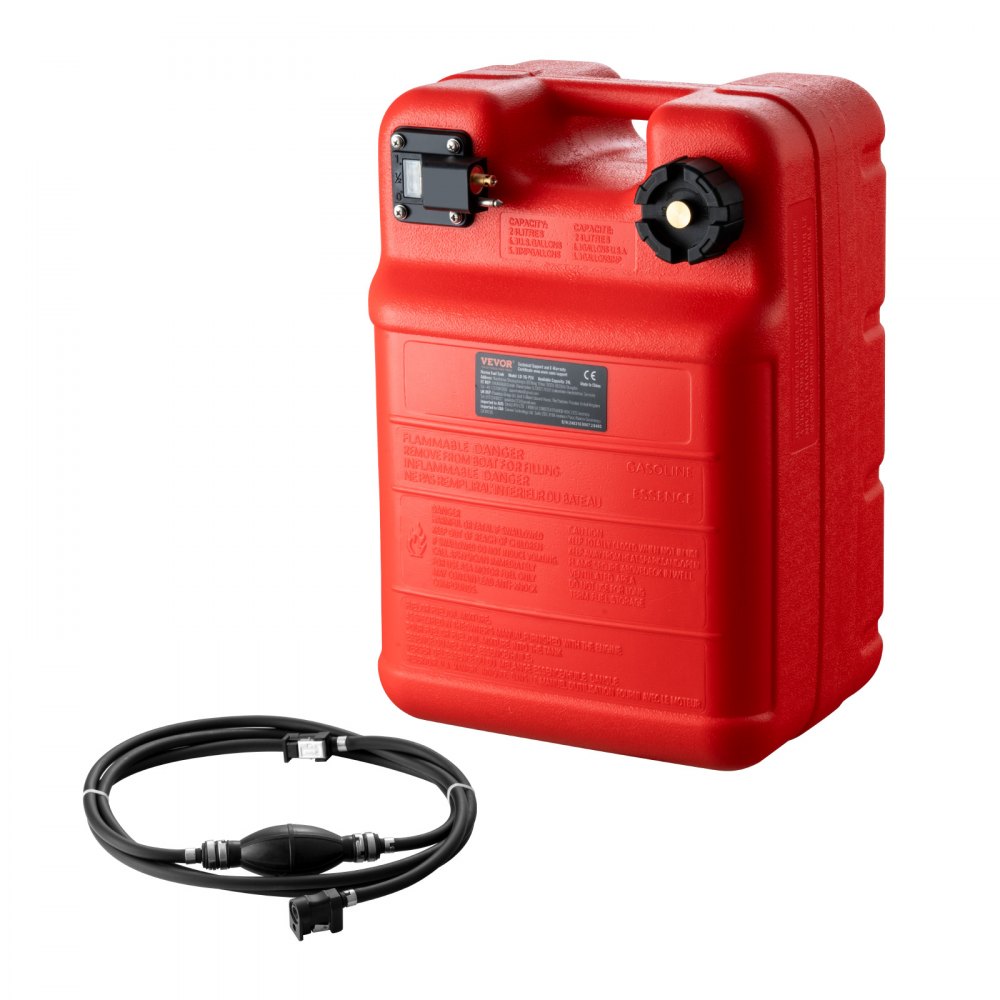 VEVOR Marine Fuel Tank, 6.34 Gallon/24L, Portable Boat Fuel Gas Tank for Outboard Engine Boats, Plastic Outboard Marine Boat Fuel Tank with Hose, Easy to Carry for Yacht, Fishing Boat, Deck Boat, Red 