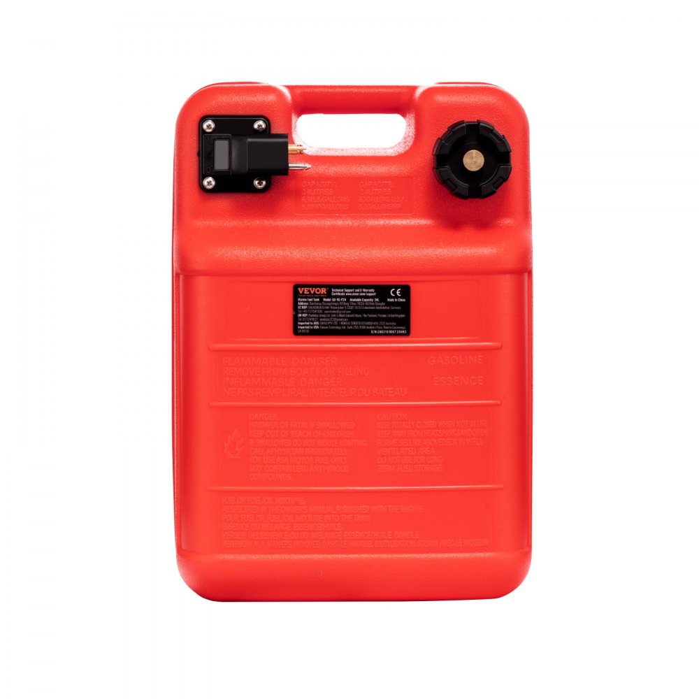 VEVOR Marine Fuel Tank, 6.34 Gallon/24L, Portable Boat Fuel Gas Tank for Outboard Engine Boats, Plastic Outboard Marine Boat Fuel Tank with Hose, Easy to Carry for Yacht, Fishing Boat, Deck Boat, Red 