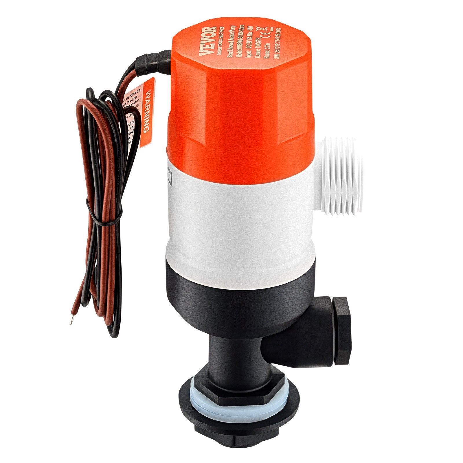 VEVOR Livewell Pump for Boat 12V 1100GPH Livewell Aerator Pump Straight 2 Inlets 