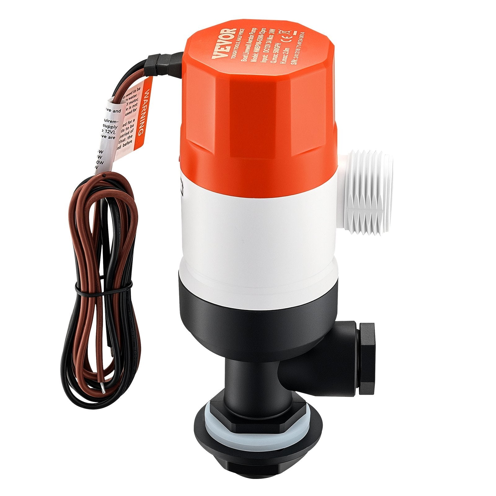 VEVOR Livewell Pump for Boat 12V 500 GPH Livewell Aerator Pump Straight 2 Inlets 