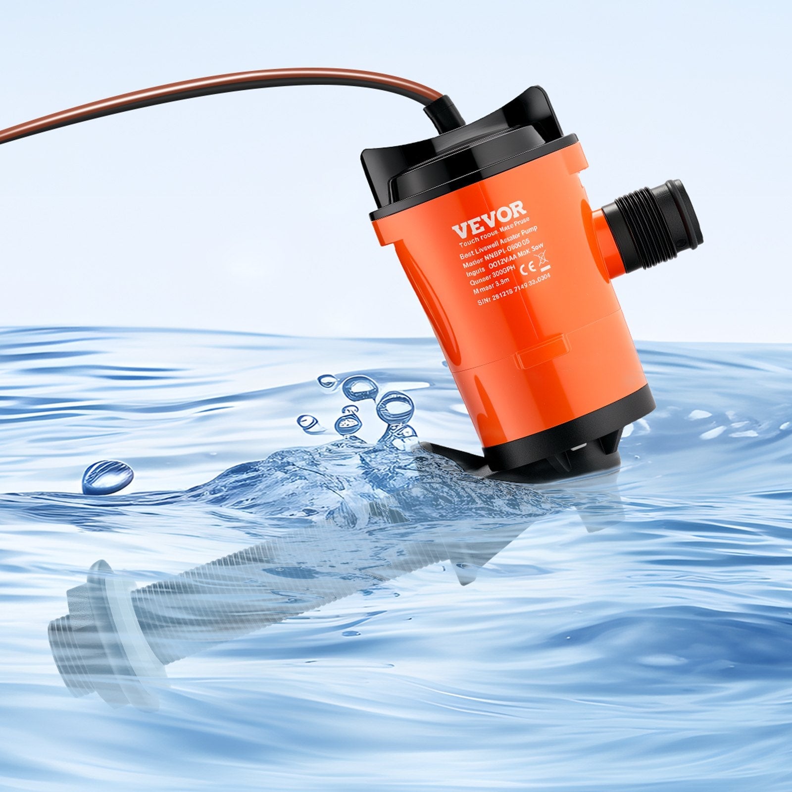 VEVOR Livewell Pump for Boat 12V 800 GPH 90°Livewell Aerator Pump Baitwell Pump 