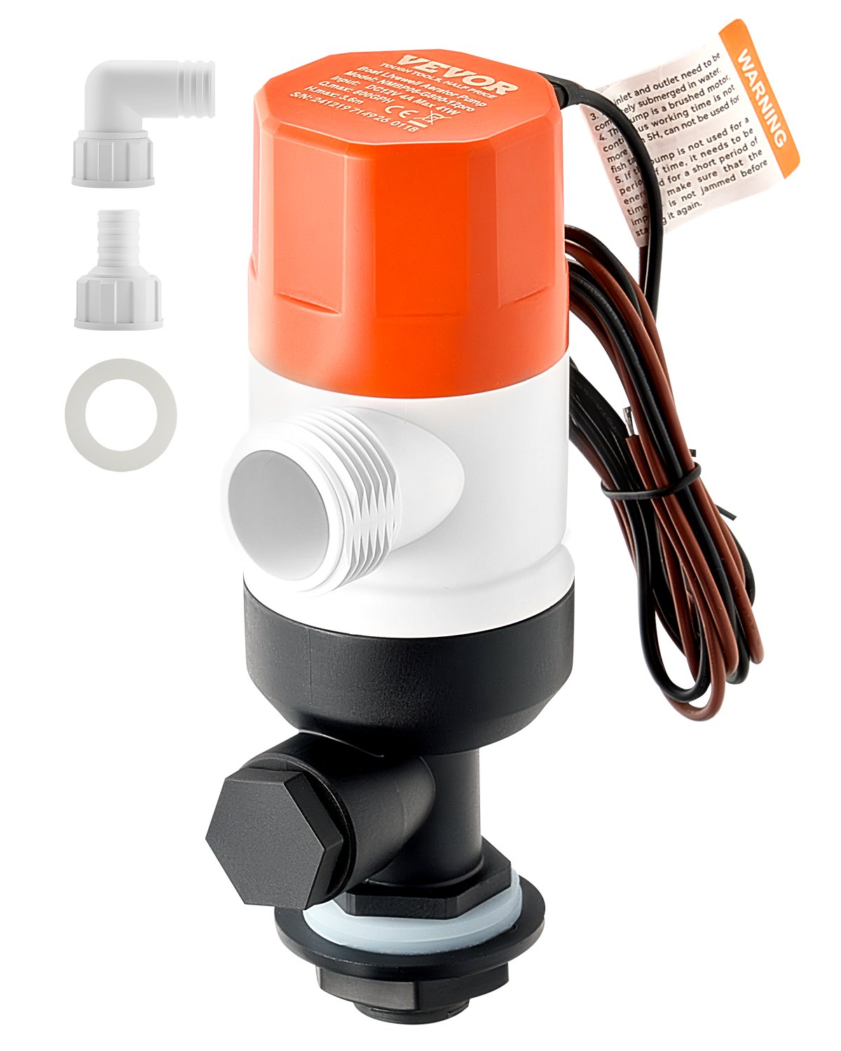 VEVOR Livewell Pump for Boat 12V 800 GPH Livewell Aerator Pump Straight 2 Inlets 