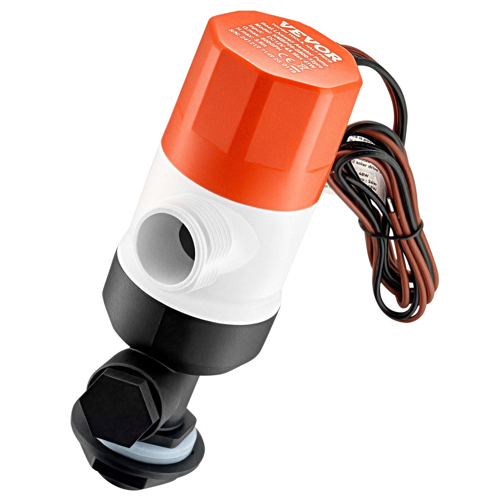 VEVOR Livewell Pump for Boat 12V 800 GPH Livewell Aerator Pump Straight 2 Inlets 