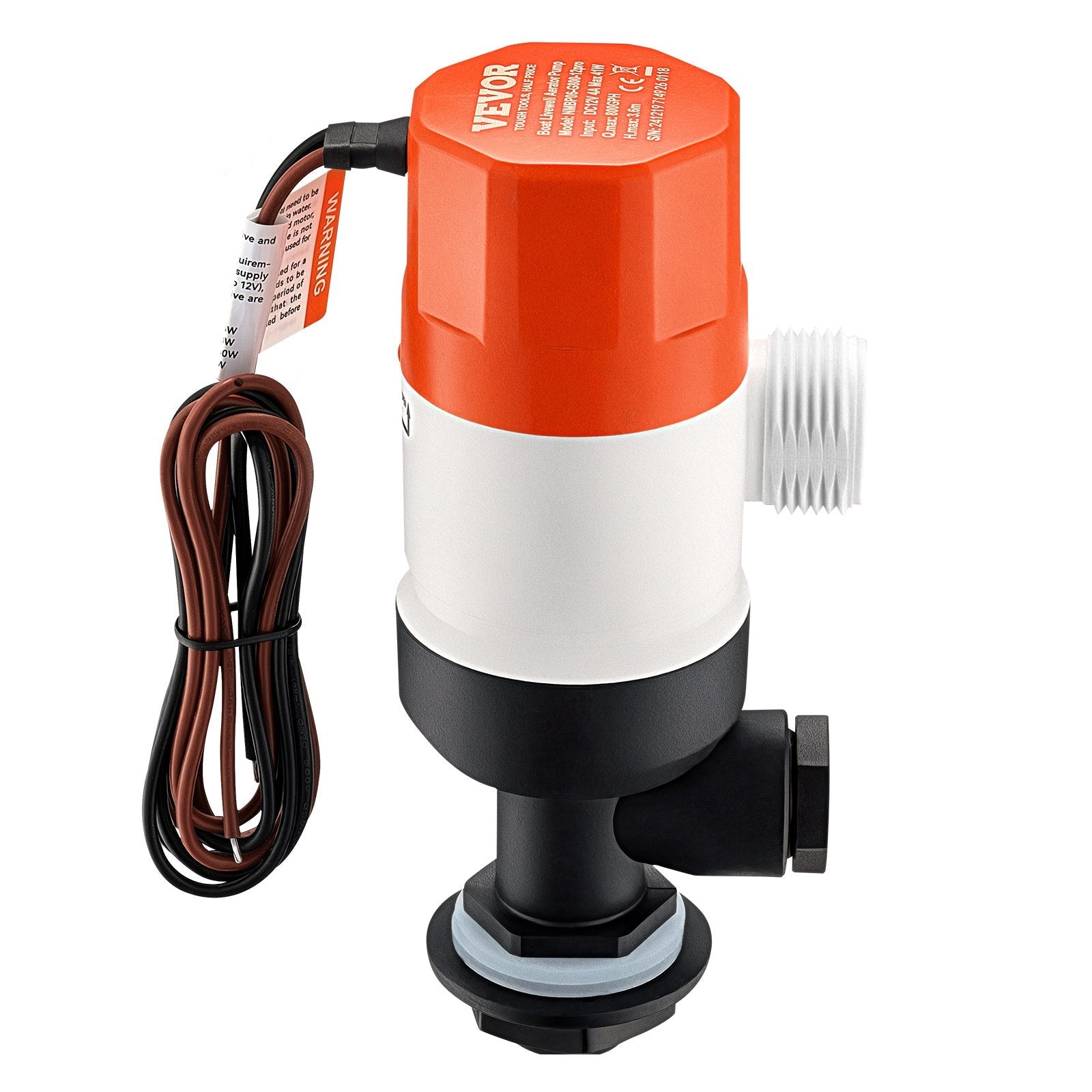 VEVOR Livewell Pump for Boat 12V 800 GPH Livewell Aerator Pump Straight 2 Inlets 