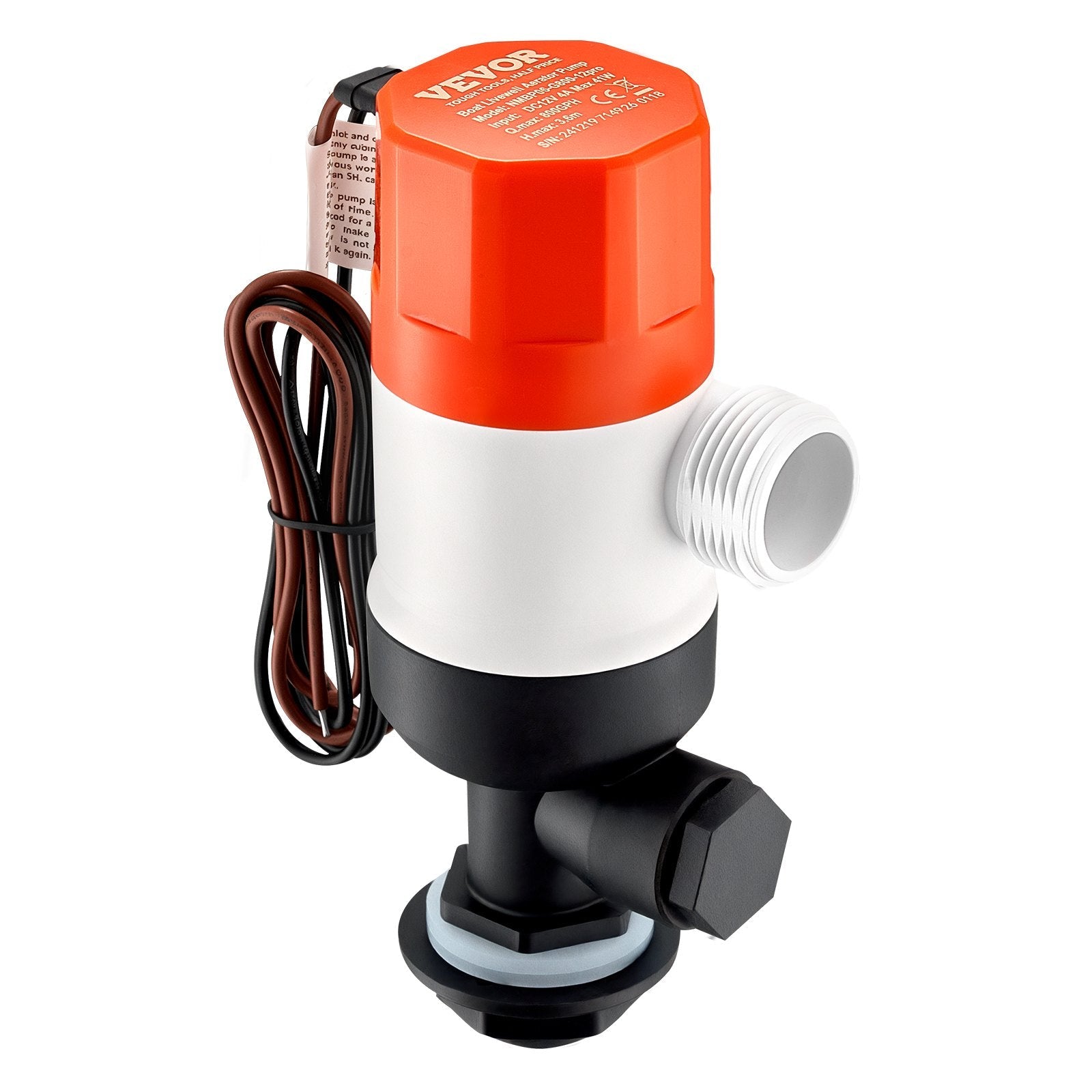 VEVOR Livewell Pump for Boat 12V 800 GPH Livewell Aerator Pump Straight 2 Inlets 