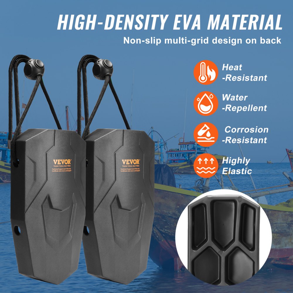 VEVOR Boat Fenders, 8.6" x 16" Boat Bumpers for Docking, Marine EVA Boat Dock Fender Bumper with Ropes, Cord Locks and Storage Bag, No Inflation Required, for Class A/Class 1/Part Class 2, Black 