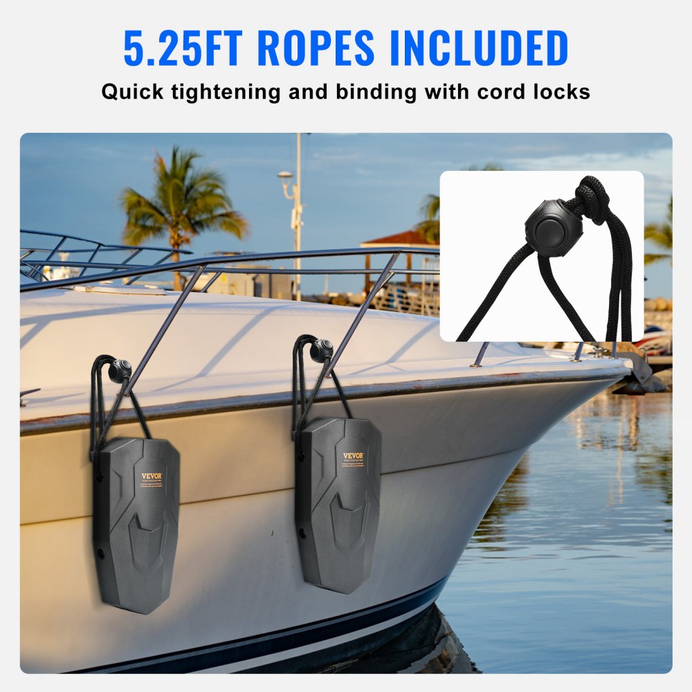 VEVOR Boat Fenders, 8.6" x 16" Boat Bumpers for Docking, Marine EVA Boat Dock Fender Bumper with Ropes, Cord Locks and Storage Bag, No Inflation Required, for Class A/Class 1/Part Class 2, Black 