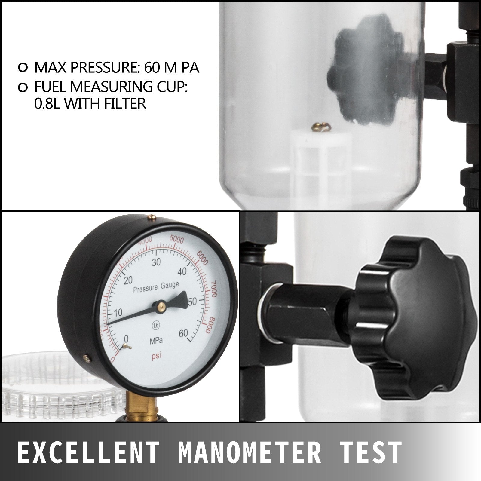 VEVOR 400Bar 6000PSI Diesel Fuel Injector Tester Diesel Injector Nozzle Tester with?Dual Scale Gauge to Adjust Injector Nozzle Pressure and Testing Diesel Injector Nozzle Pop Pressure Tester 