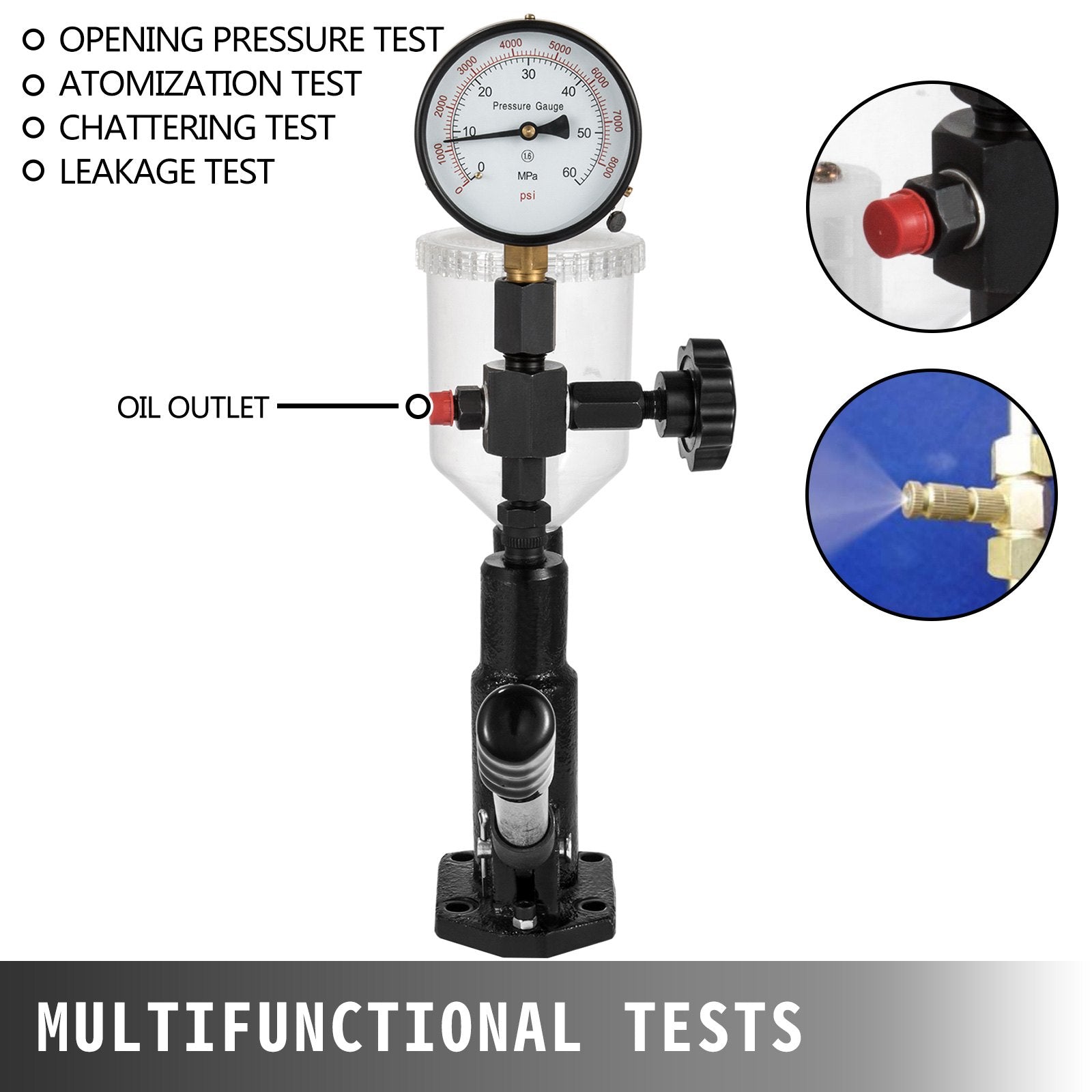 VEVOR 400Bar 6000PSI Diesel Fuel Injector Tester Diesel Injector Nozzle Tester with?Dual Scale Gauge to Adjust Injector Nozzle Pressure and Testing Diesel Injector Nozzle Pop Pressure Tester 