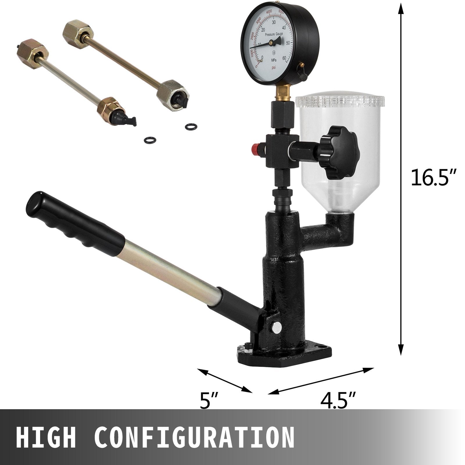 VEVOR 400Bar 6000PSI Diesel Fuel Injector Tester Diesel Injector Nozzle Tester with?Dual Scale Gauge to Adjust Injector Nozzle Pressure and Testing Diesel Injector Nozzle Pop Pressure Tester 