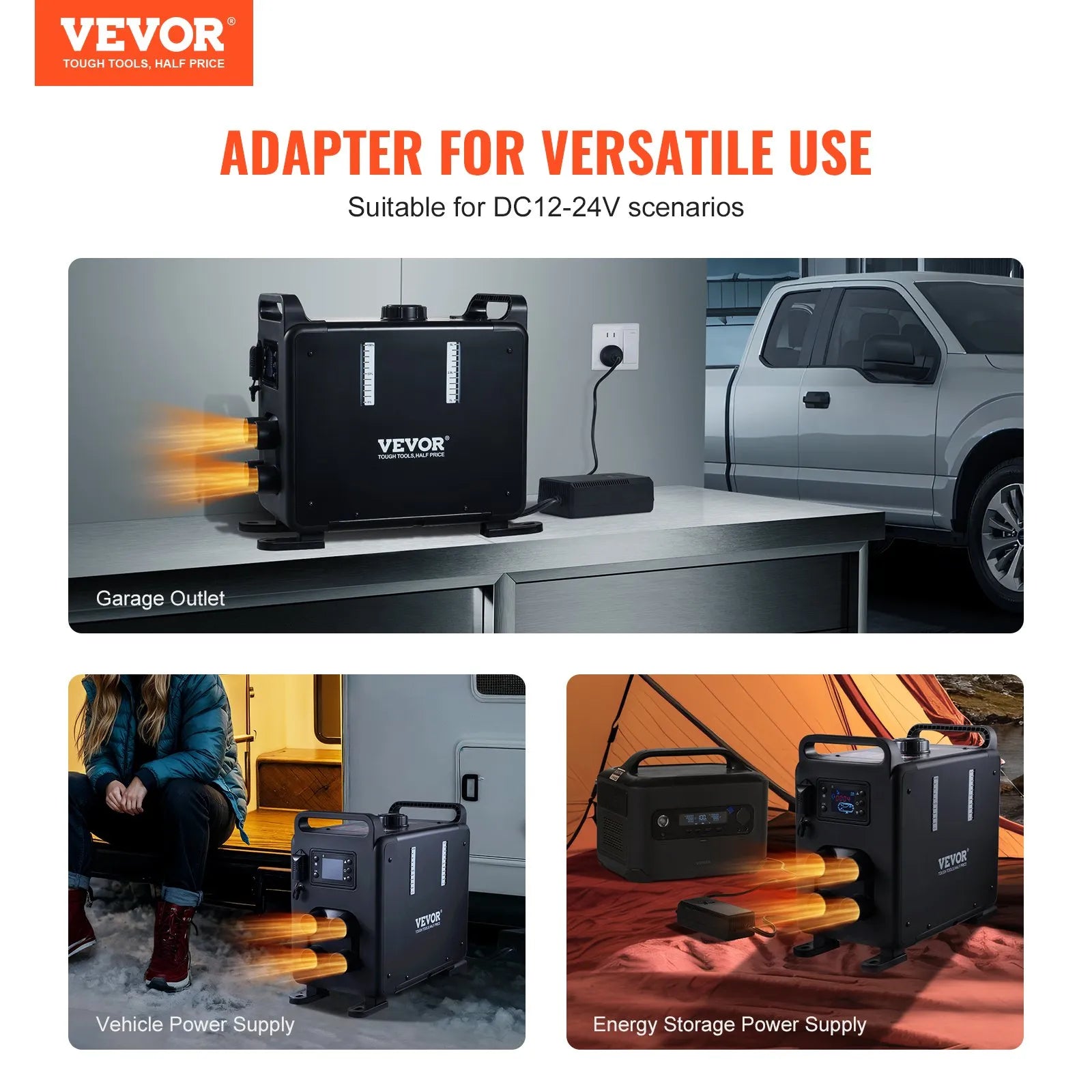 VEVOR 8KW Diesel Heater, 12V/24V All-in-One Diesel Air Heater, Bluetooth App, Remote Control & Display, CO Alarm, Fast Heating Vertical Portable Heater for Vehicles & Garage 