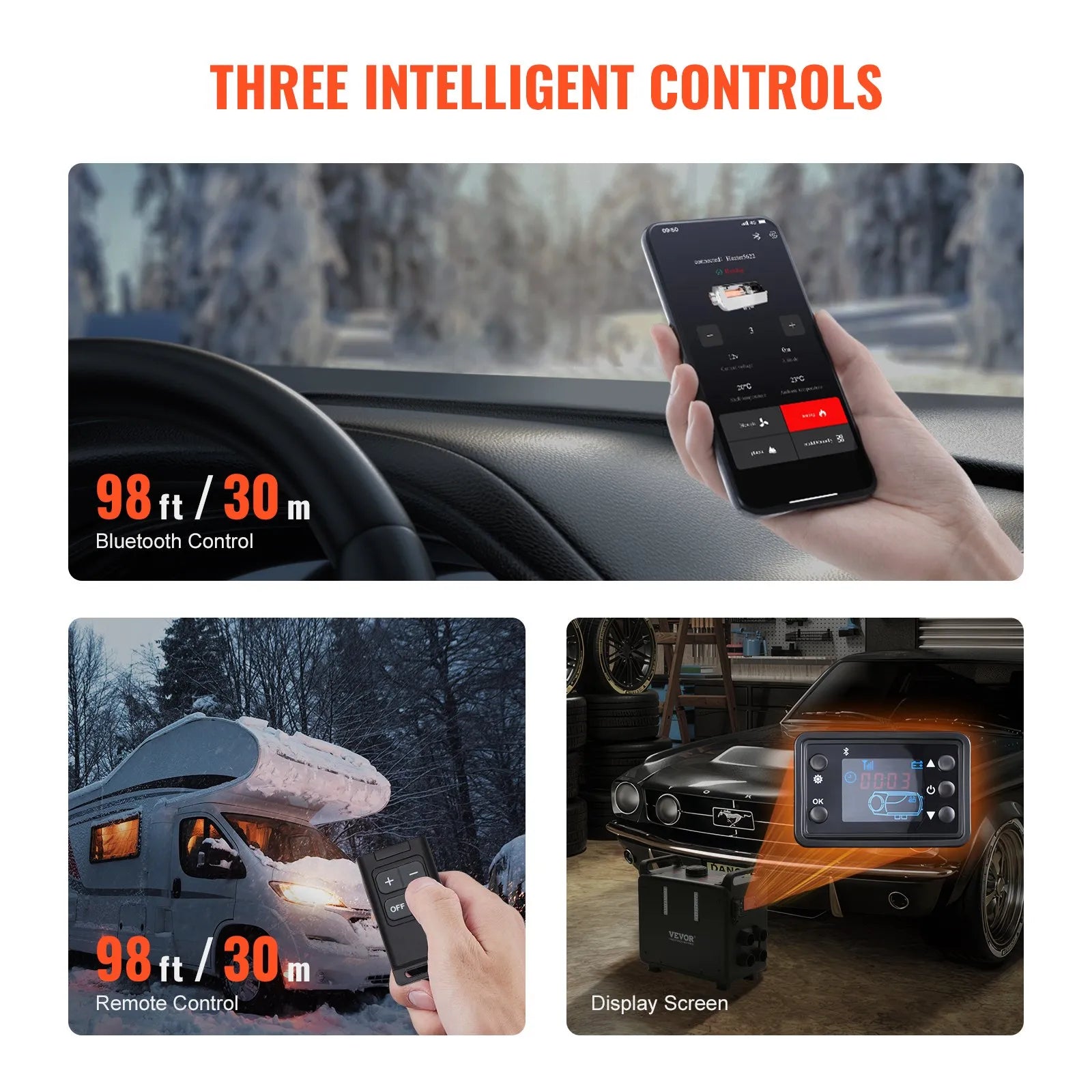 VEVOR 8KW Diesel Heater, 12V/24V All-in-One Diesel Air Heater, Bluetooth App, Remote Control & Display, CO Alarm, Fast Heating Vertical Portable Heater for Vehicles & Garage 
