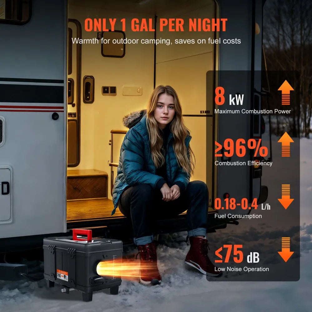 8KW Diesel Air Heater, 12V/24V All-in-One with Bluetooth App and Remote Control