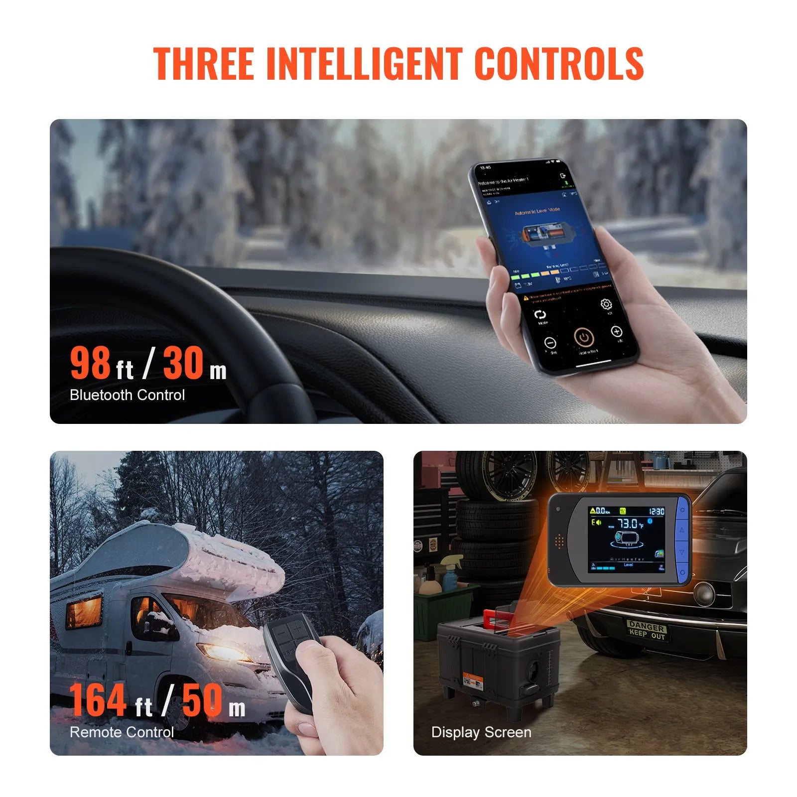 VEVOR 8KW Diesel Heater, 12V/24V All-in-One Diesel Air Heater with Bluetooth App, Remote Control, Display Screen & CO Alarm, Fast Heating Portable Diesel Heater for Vehicles and Garage 