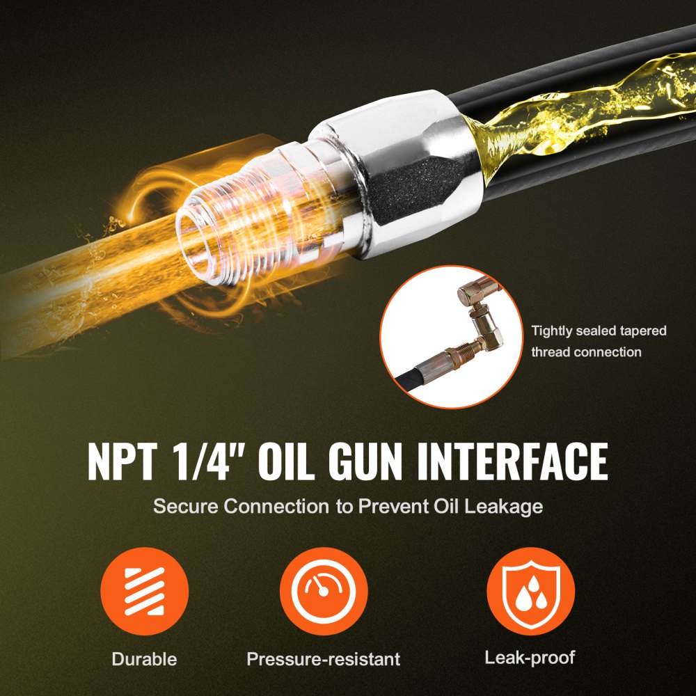 VEVOR Fuel Hose Reel, 1/4" x 50', Extra Long Retractable Grease Hose Reel, Spring Driven Auto Swivel Rewind, Heavy-Duty Carbon Steel Construction with Hose for Auto Repair, Heavy Industries, 5800 PSI 