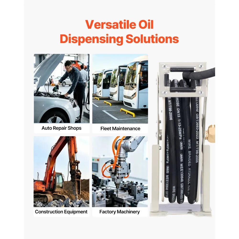 VEVOR 1/2" x 33 ft Retractable Oil Hose Reel – 3625 PSI Spring-Driven Auto Rewind with Steel Braided Hose