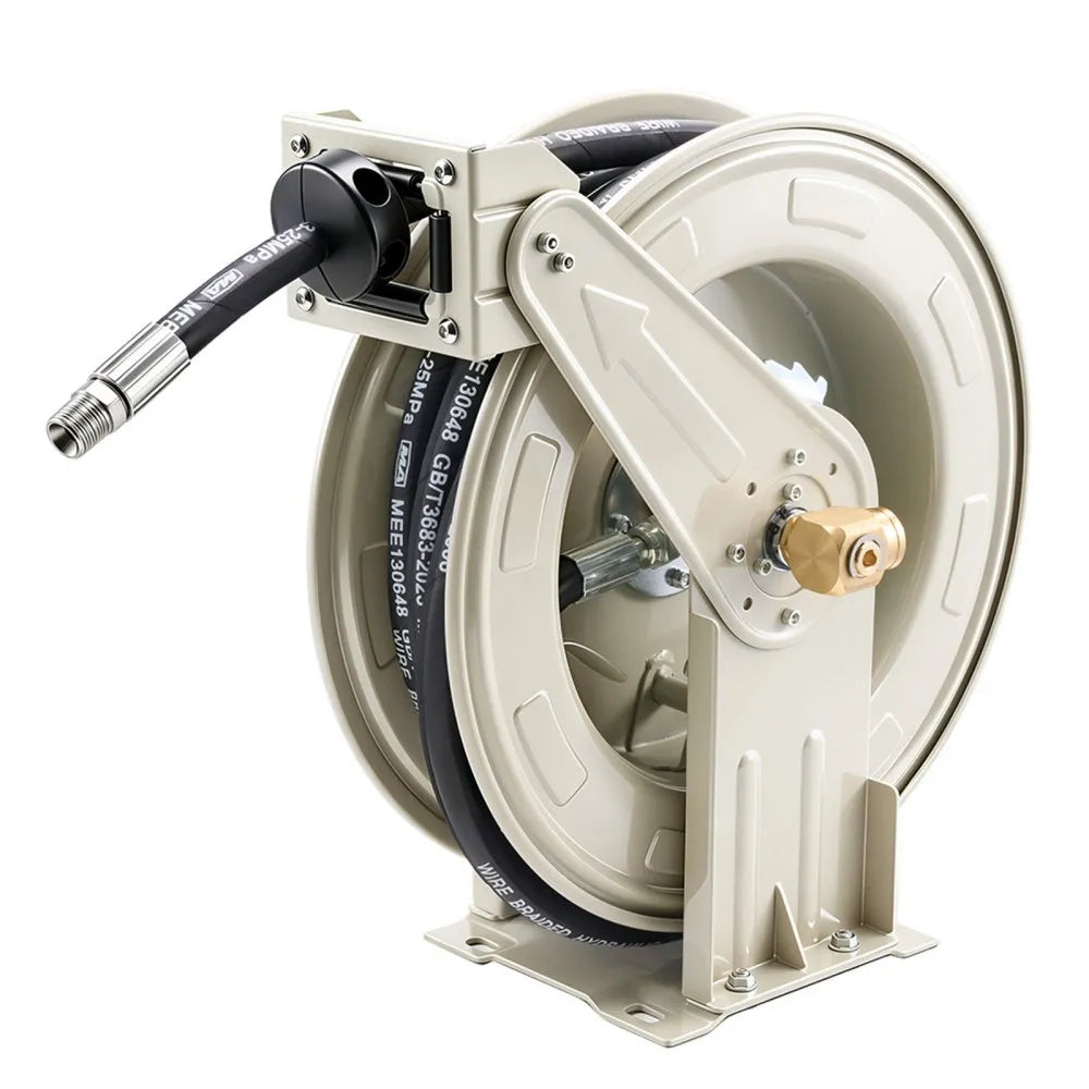 VEVOR 1/2" x 33 ft Retractable Oil Hose Reel – 3625 PSI Spring-Driven Auto Rewind with Steel Braided Hose