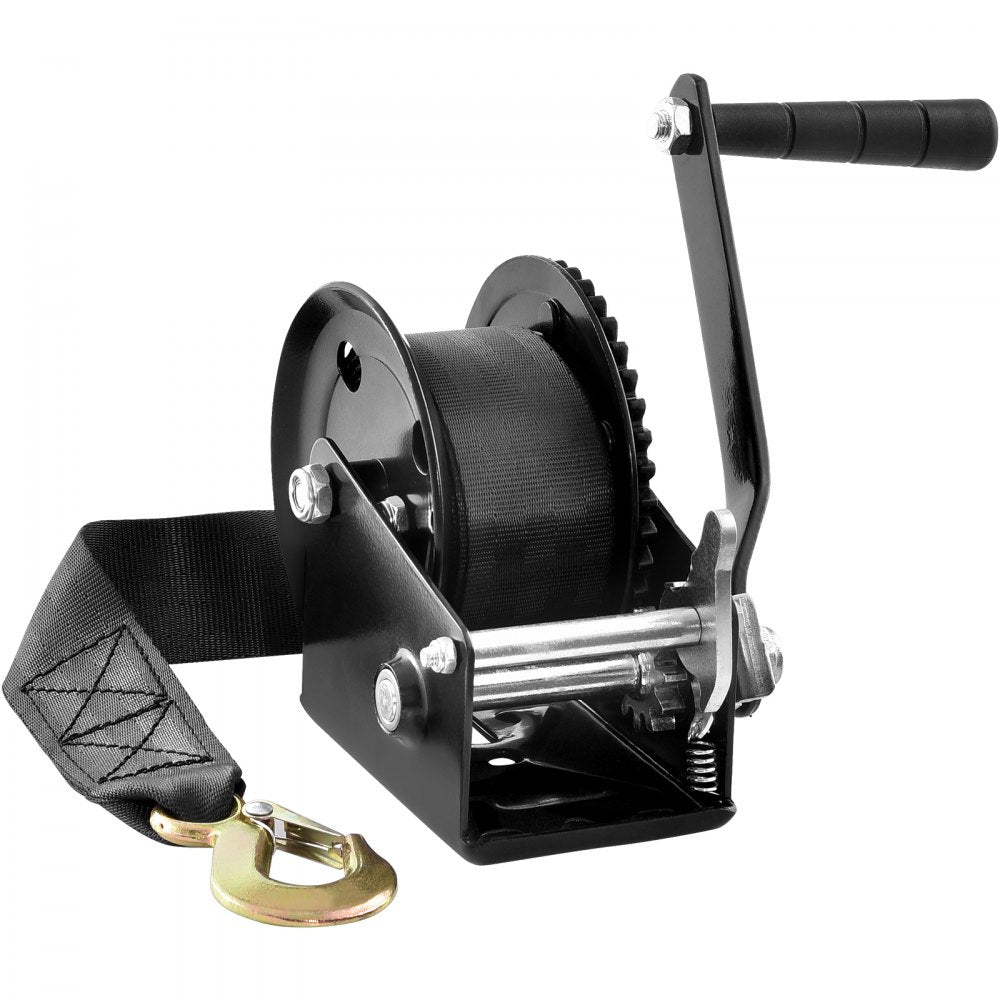 VEVOR Hand Winch, 1200 lbs Pulling Capacity, Boat Trailer Winch Heavy Duty Rope Crank with 23 ft Polyester Strap and Two-Way Ratchet, Manual Operated Hand Crank Winch for Trailer, Boat or ATV Towing 