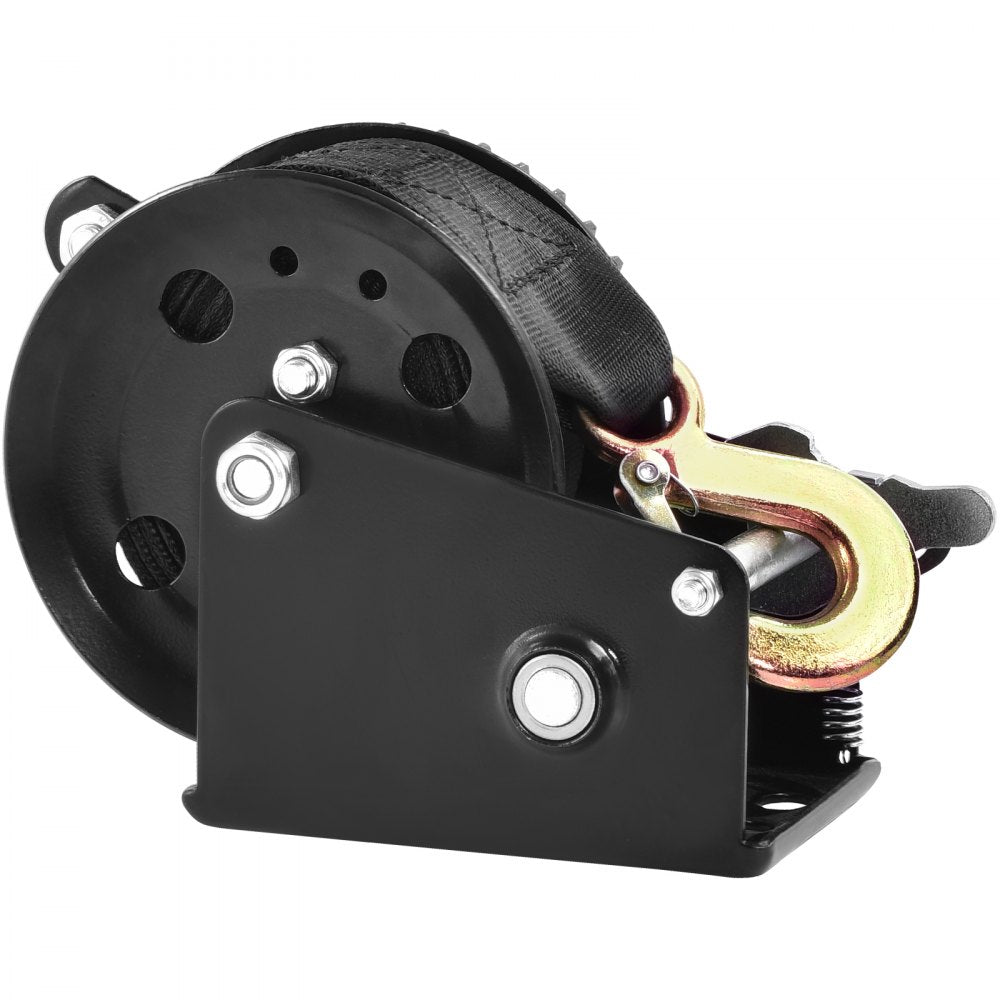 VEVOR Hand Winch, 1200 lbs Pulling Capacity, Boat Trailer Winch Heavy Duty Rope Crank with 23 ft Polyester Strap and Two-Way Ratchet, Manual Operated Hand Crank Winch for Trailer, Boat or ATV Towing 
