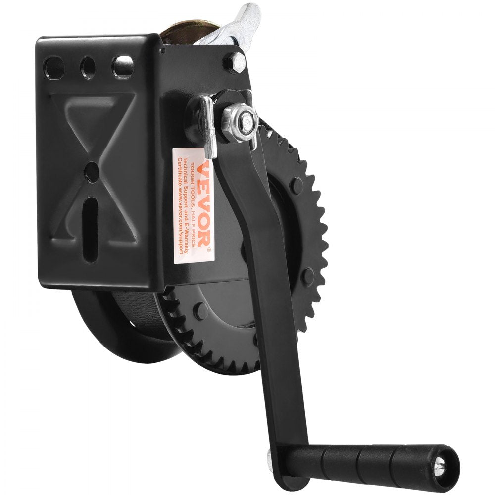 VEVOR Hand Winch, 1200 lbs Pulling Capacity, Boat Trailer Winch Heavy Duty Rope Crank with 23 ft Polyester Strap and Two-Way Ratchet, Manual Operated Hand Crank Winch for Trailer, Boat or ATV Towing 