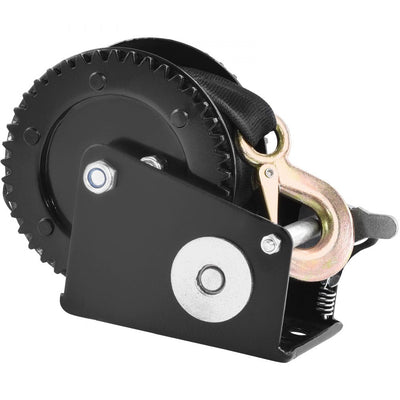 VEVOR Hand Winch, 2000 lbs Pulling Capacity, Boat Trailer Winch Heavy Duty Rope Crank with 23 ft Polyester Strap and Two-Way Ratchet, Manual Operated Hand Crank Winch for Trailer, Boat or ATV Towing 