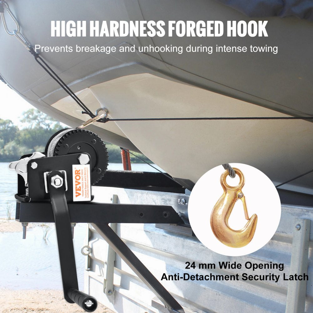 VEVOR Hand Winch, 800 lbs Pulling Capacity, Boat Trailer Winch Heavy Duty Rope Crank with 33 ft Steel Wire Cable and Two-Way Ratchet, Manual Operated Hand Crank Winch for Trailer, Boat or ATV Towing 