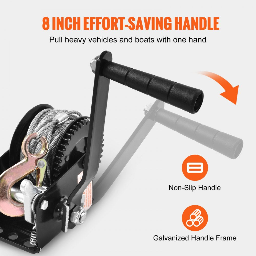 VEVOR Hand Winch, 800 lbs Pulling Capacity, Boat Trailer Winch Heavy Duty Rope Crank with 33 ft Steel Wire Cable and Two-Way Ratchet, Manual Operated Hand Crank Winch for Trailer, Boat or ATV Towing 