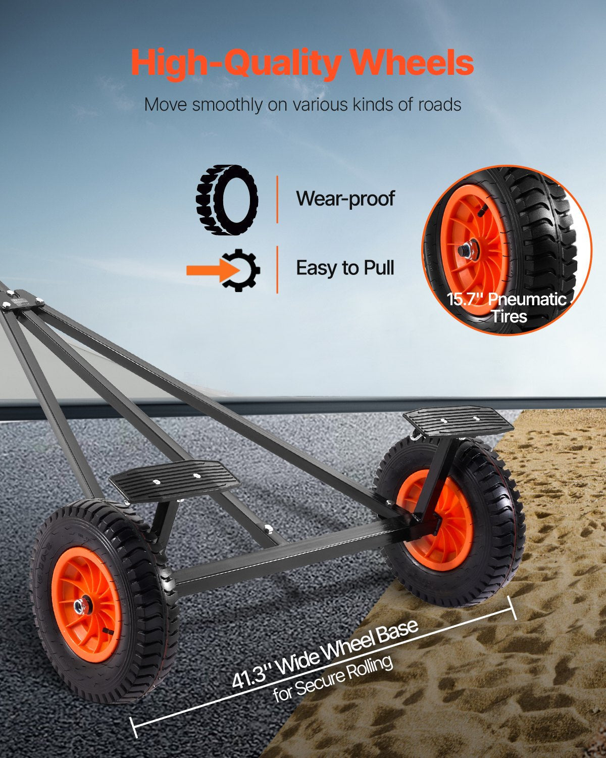 420lbs Boat Trailer Dolly Mover Adjustable Length with 15.7 in Pneumatic Tires 