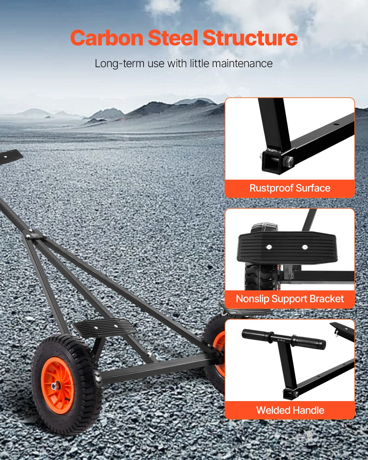 420lbs Boat Trailer Dolly Mover Adjustable Length with 15.7 in Pneumatic Tires 