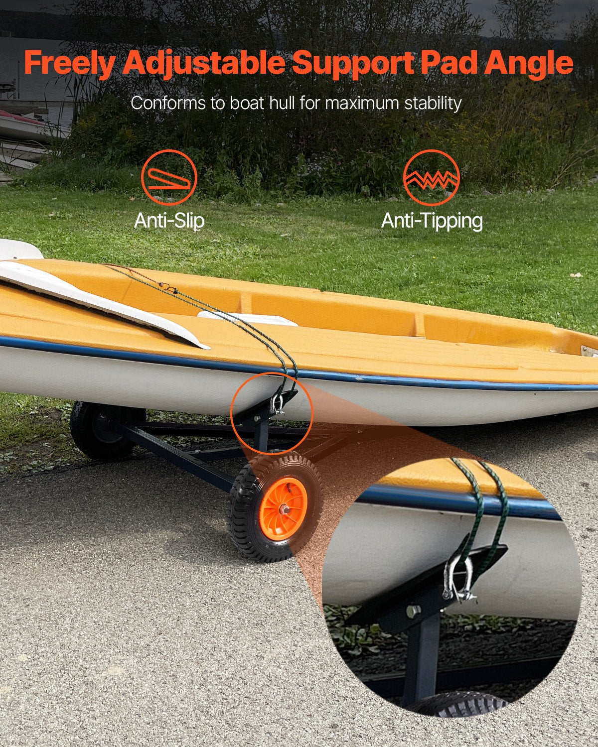 420lbs Boat Trailer Dolly Mover Adjustable Length with 15.7 in Pneumatic Tires 