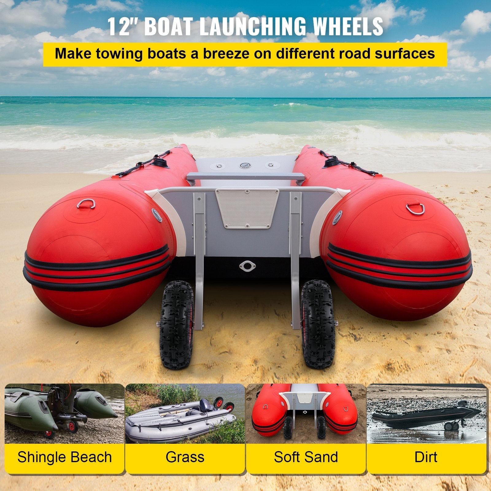 VEVOR Boat Launching Wheels, 12" Boat Transom Launching Wheel, 500 LBS Loading Capacity Inflatable Boat Launch Wheels, Aluminium Alloy Transom Launching Dolly Wheels with 4 PCS of Quick Release Pins 