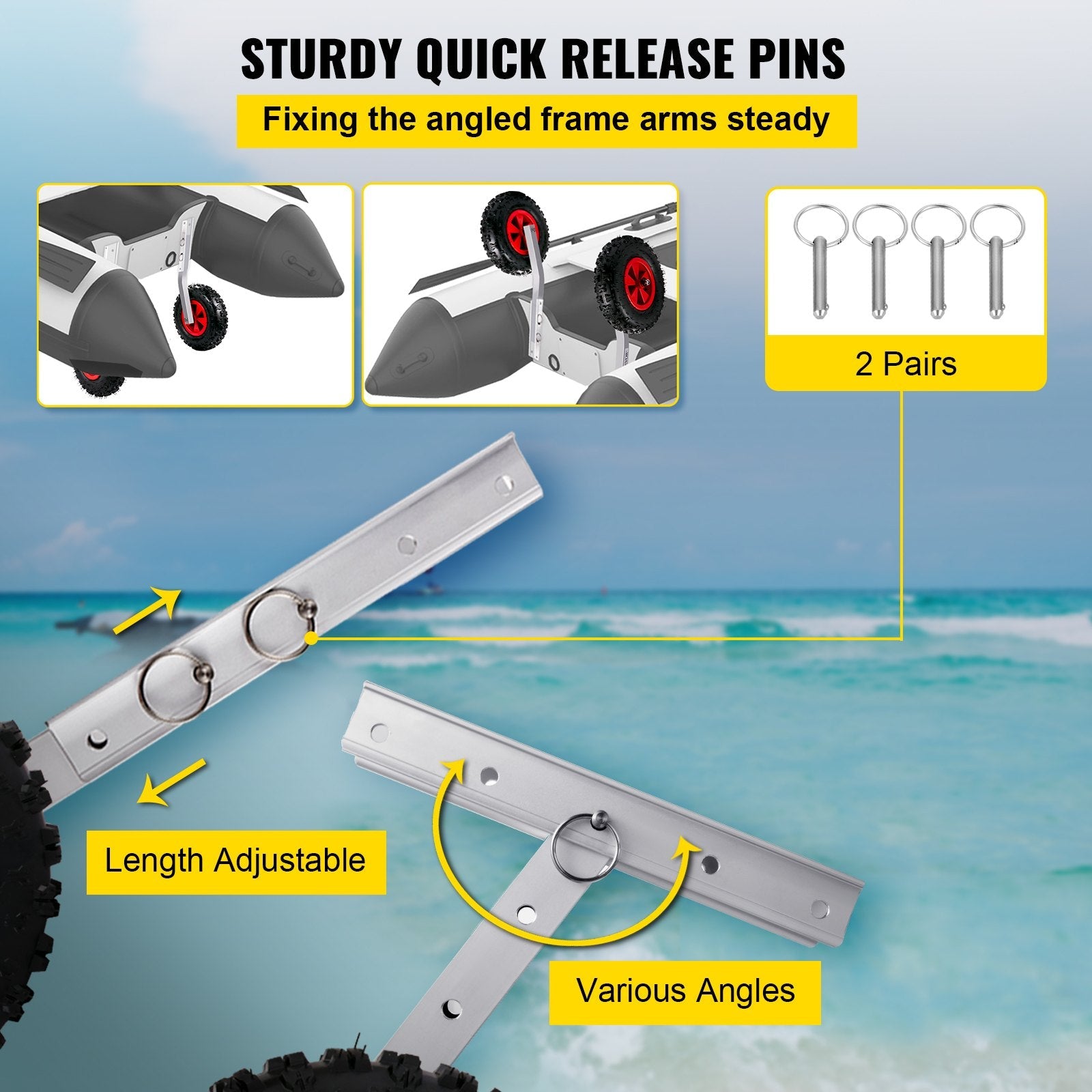 VEVOR Boat Launching Wheels, 12" Boat Transom Launching Wheel, 500 LBS Loading Capacity Inflatable Boat Launch Wheels, Aluminium Alloy Transom Launching Dolly Wheels with 4 PCS of Quick Release Pins 