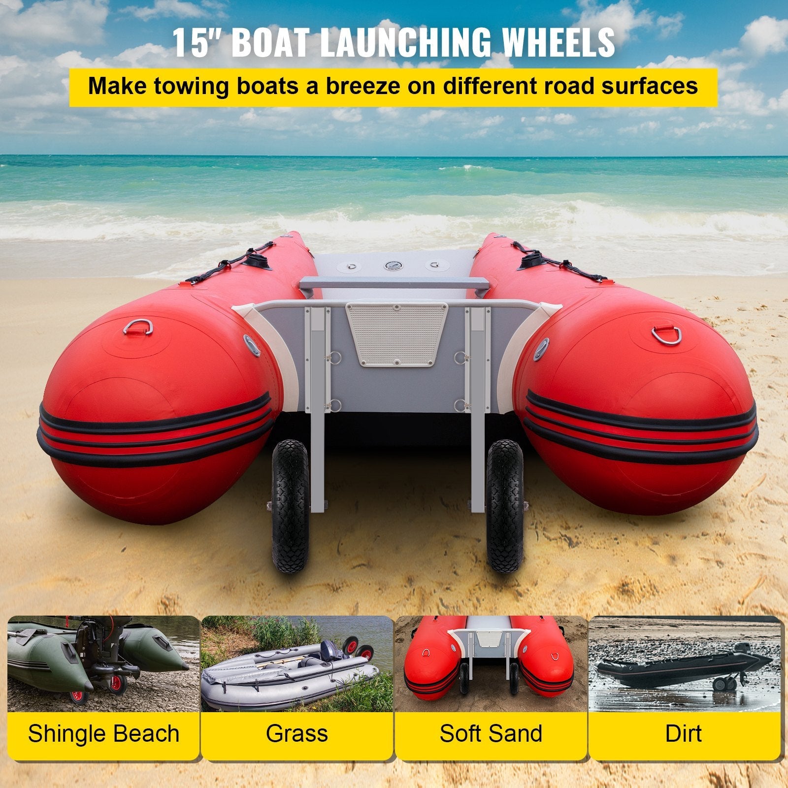 VEVOR Boat Launching Wheels, 15" Boat Transom Launching Wheel, 300 LBS Loading Capacity Inflatable Boat Launch Wheels, Aluminium Alloy Transom Launching Dolly Wheels with 4 PCS of Quick Release Pins 