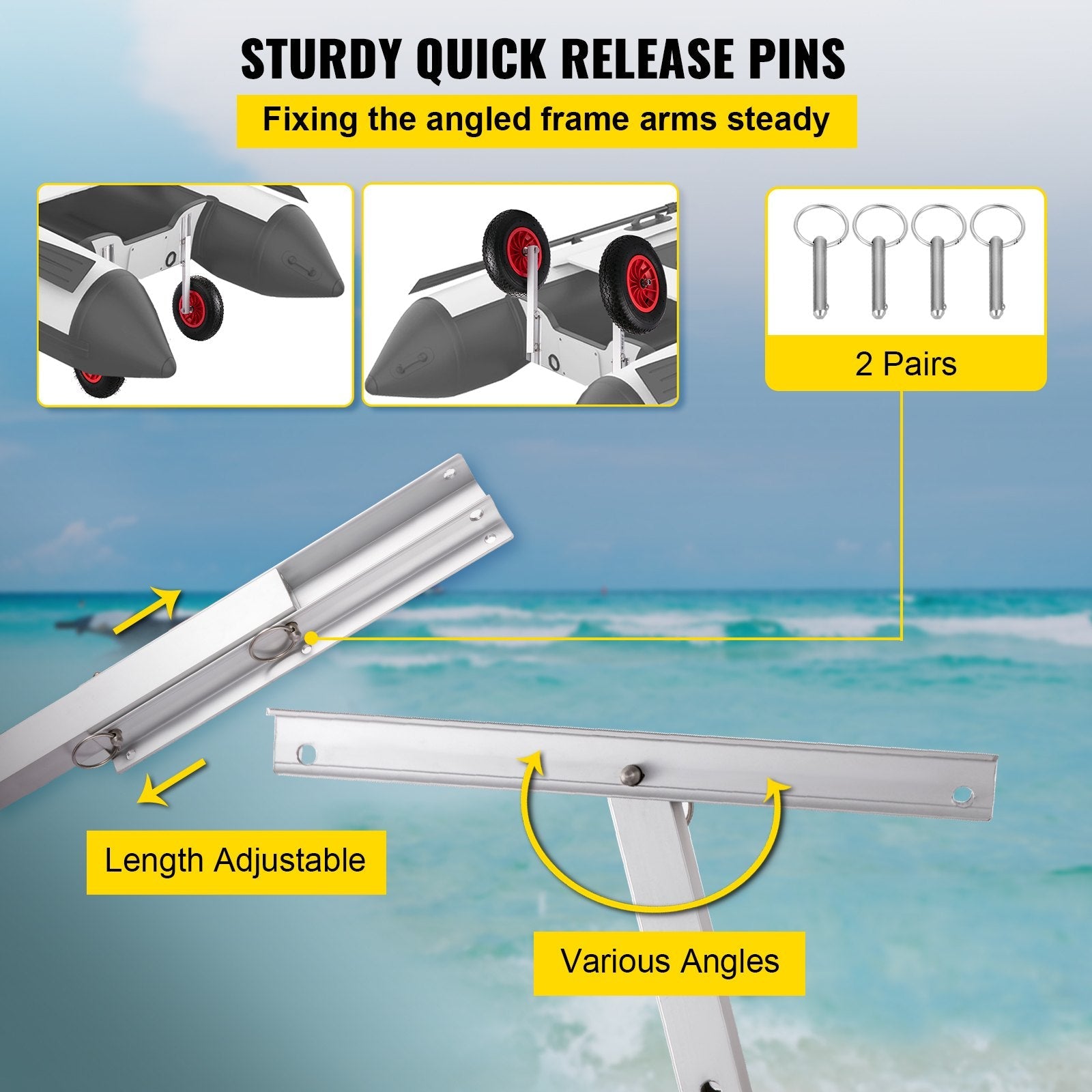 VEVOR Boat Launching Wheels, 15" Boat Transom Launching Wheel, 300 LBS Loading Capacity Inflatable Boat Launch Wheels, Aluminium Alloy Transom Launching Dolly Wheels with 4 PCS of Quick Release Pins 