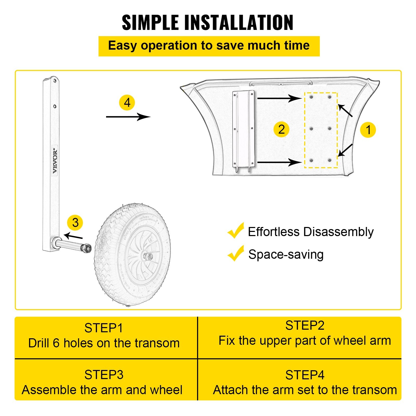 VEVOR Boat Launching Wheels, 15" Boat Transom Launching Wheel, 600 LBS Loading Capacity Inflatable Boat Launch Wheels, Stainless Steel Transom Launching Dolly Wheels with 4 PCS of Quick Release Pins 