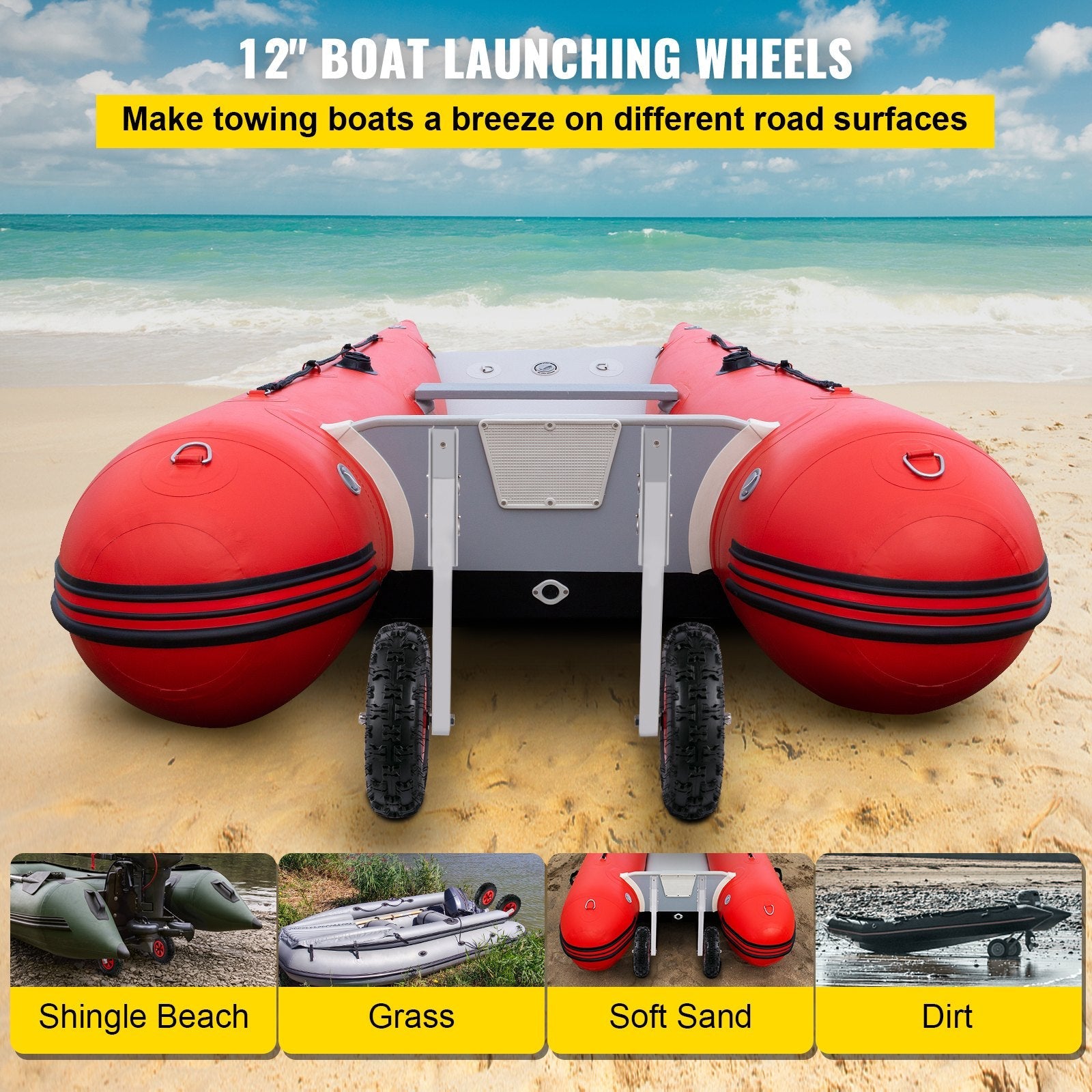 VEVOR Boat Launching Wheels, 12" Boat Transom Launching Wheel, 600 LBS Loading Capacity Inflatable Boat Launch Wheels, Aluminium Alloy Transom Launching Dolly Wheels with 4 PCS of Quick Release Pins 