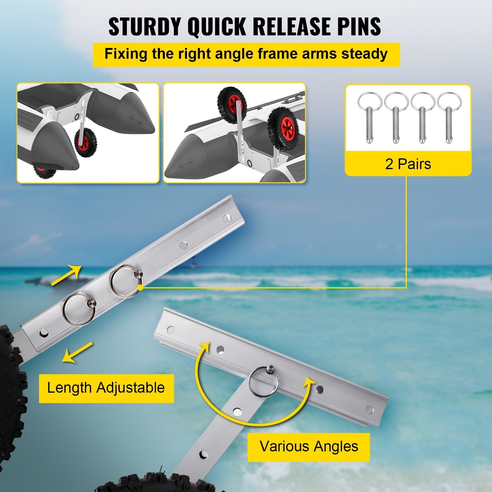 VEVOR Boat Launching Wheels, 12" Boat Transom Launching Wheel, 600 LBS Loading Capacity Inflatable Boat Launch Wheels, Aluminium Alloy Transom Launching Dolly Wheels with 4 PCS of Quick Release Pins 